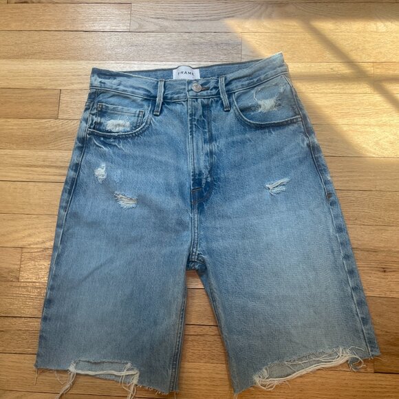 Frame  High Rise Denim Bermuda Shorts in Baines Rip NWOT / Size 24 - Picture 2 of 8